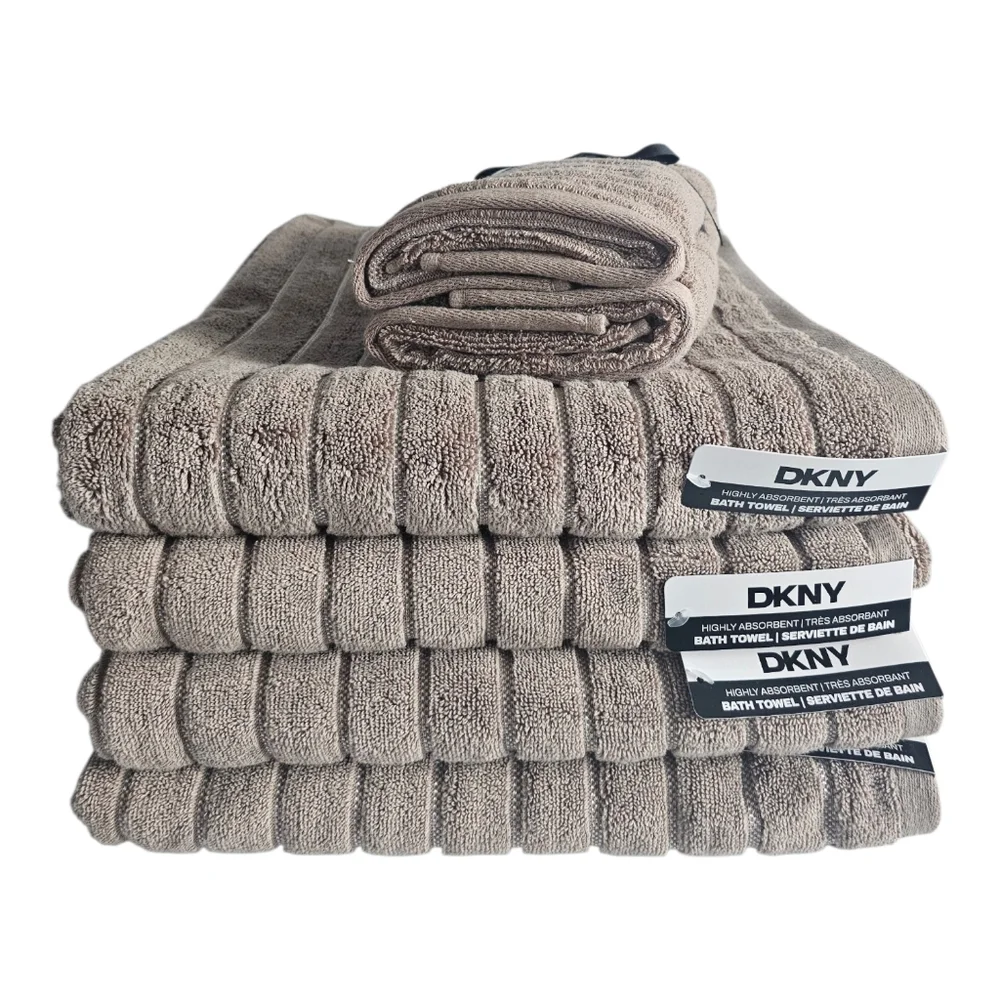 DKNY Luxury Textured Bath Towel Set Neutral taupe/beige New